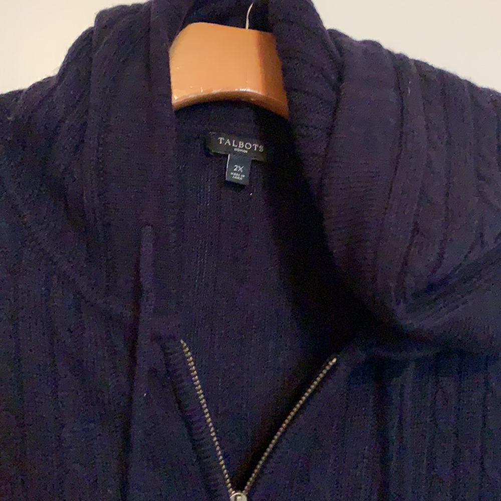 Talbot’s heavy knit zip up sweater with hood